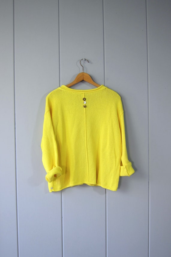 Hand Knit Yellow Cotton Sweater | Button Decor Sw… - image 6