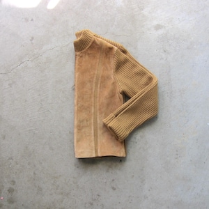 Bruin suèdeleren sweaterjas jaren 90 | Y2K leren jas gebreide trui met patch | Vintage boho-jack met rits