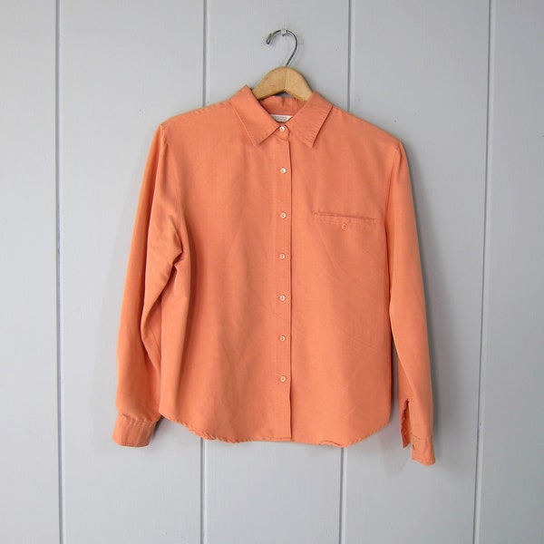 90s Matte Peach Pocket Blouse | Modern Button Up Blouse | Minimal Long Sleeve Shirt