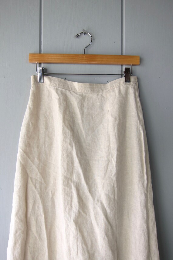 Natural Linen Midi Skirt | Vintage 90s Long Linen… - image 3