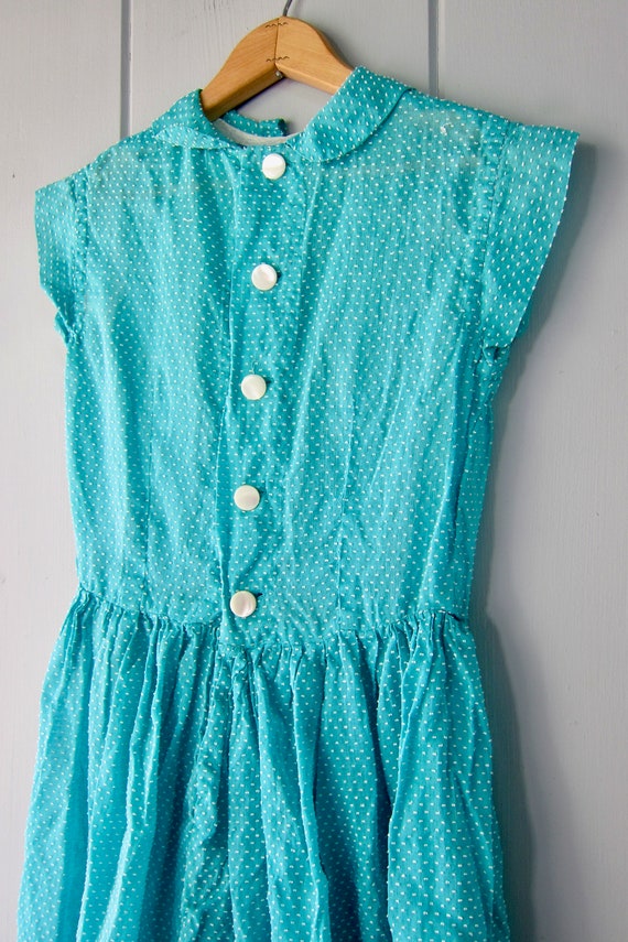 Green & White Swiss Dot 50s Dress | Button Up Hou… - image 5