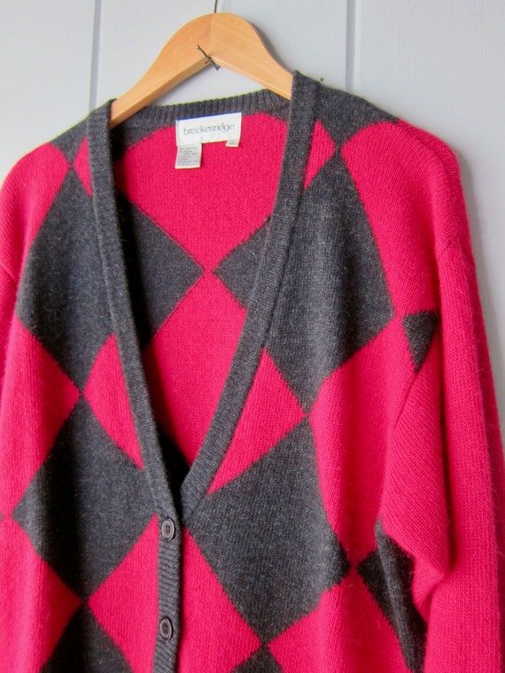 90s Pink & Gray Argyle Sweater | Lambswool and An… - image 3