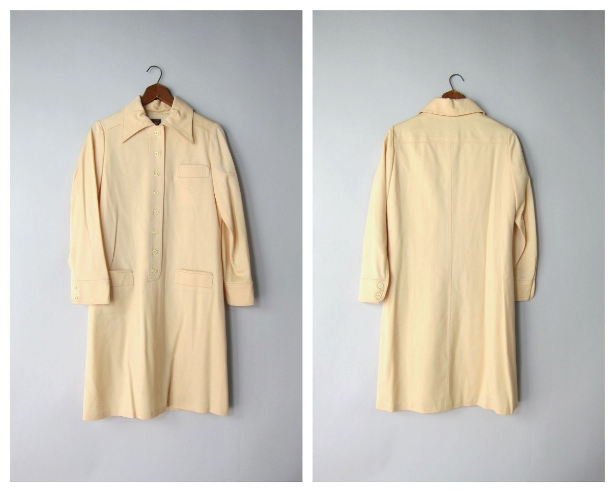 70s Cream White Shirtdress Anne Klein Wool Sheath Dress -  Sweden