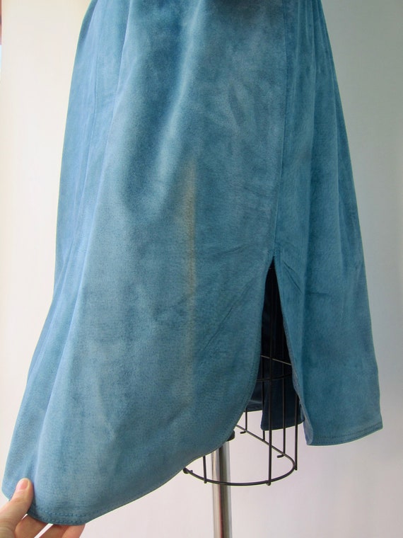 70s Blue Suede Wrap Dress | Long Leather Wrap Dre… - image 8