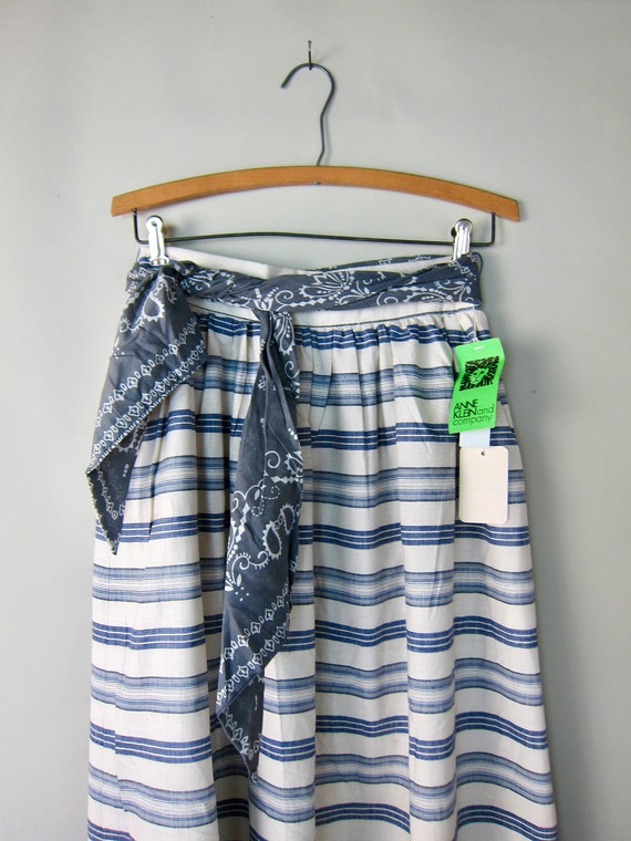 70s Anne Klein Maxi Skirt | White Blue Voluminous… - image 4