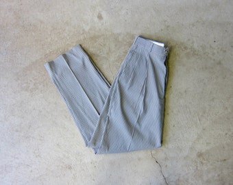 80s Men's Striped Trousers | Grey Taupe Striped Pants | Straight Leg Slacks | Modern Unisex Pants