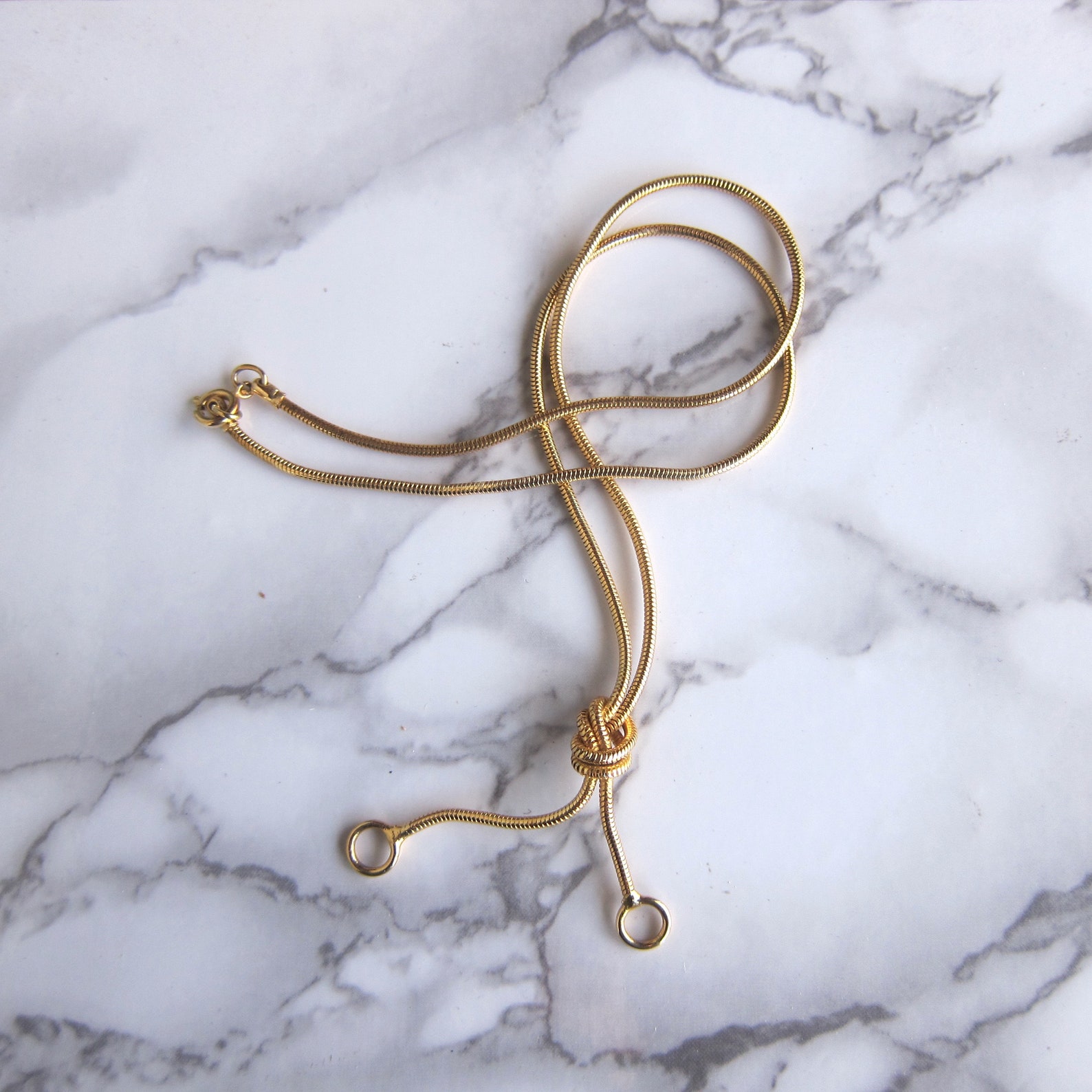 80s Gold Coil Necklace With Knot Detail Mod Minimal Jewelry Etsy
