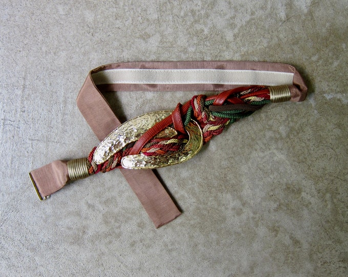 80s Carolyn Tanner Woven Belt| Vintage black and gold evening belt