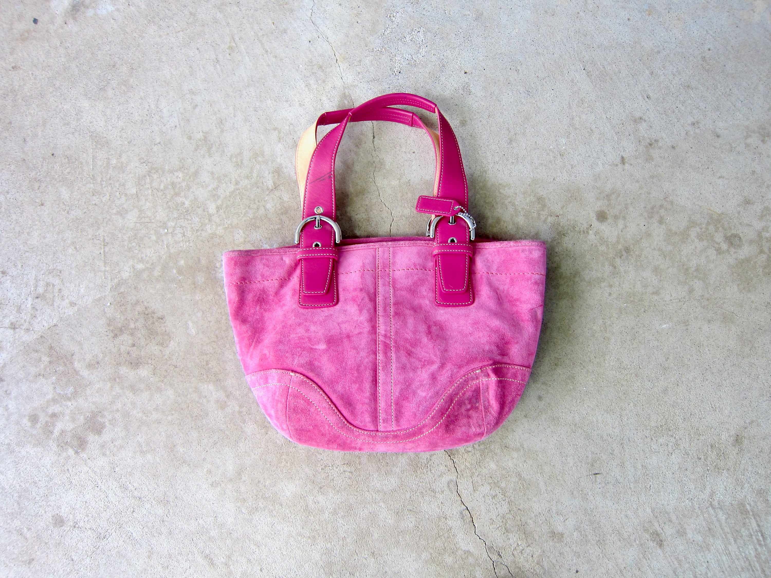 COACH Pink Suede and Tan Monogram Bag