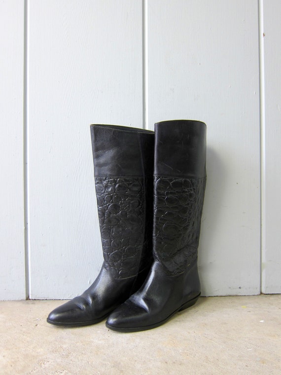 80s Tall Black Leather Boots | Vintage Riding Boo… - image 2