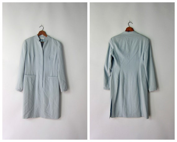 Vintage Giorgio Armani Pale Blue Wool Shift Dress… - image 2