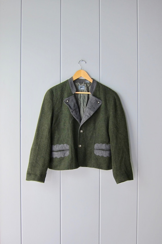 90s Green Gray Cropped Wool Jacket | Vintage Butto