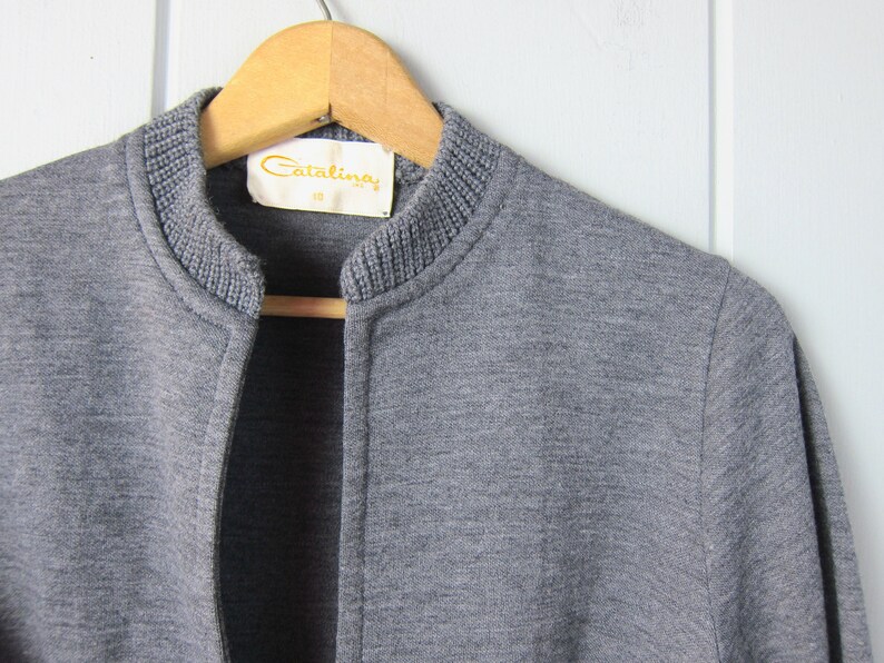 60s Open Sweater Jacket Vintage Cropped Sweatshirt Coat Modern Gray Wool Knit Jacket