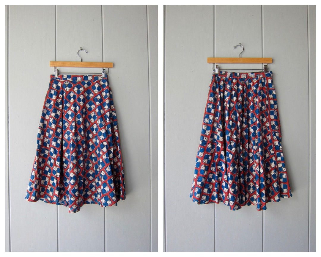 Retro American Eagle Cotton Linen Rust Skirt Made in India - M