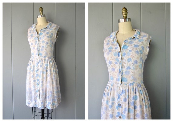 60s Floral Day Dress | Sheer White Cotton Dress |