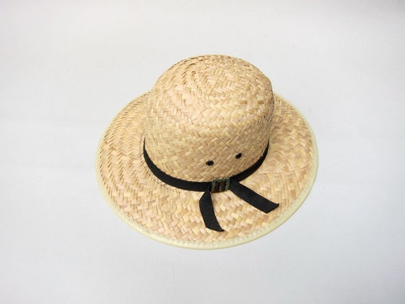 80s Woven Straw Hat | Straw Market Chore Hat | Wo… - image 2