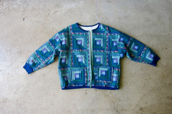 80s Handmade Quilted Jacket | Colorful Bohemian Q… - image 1