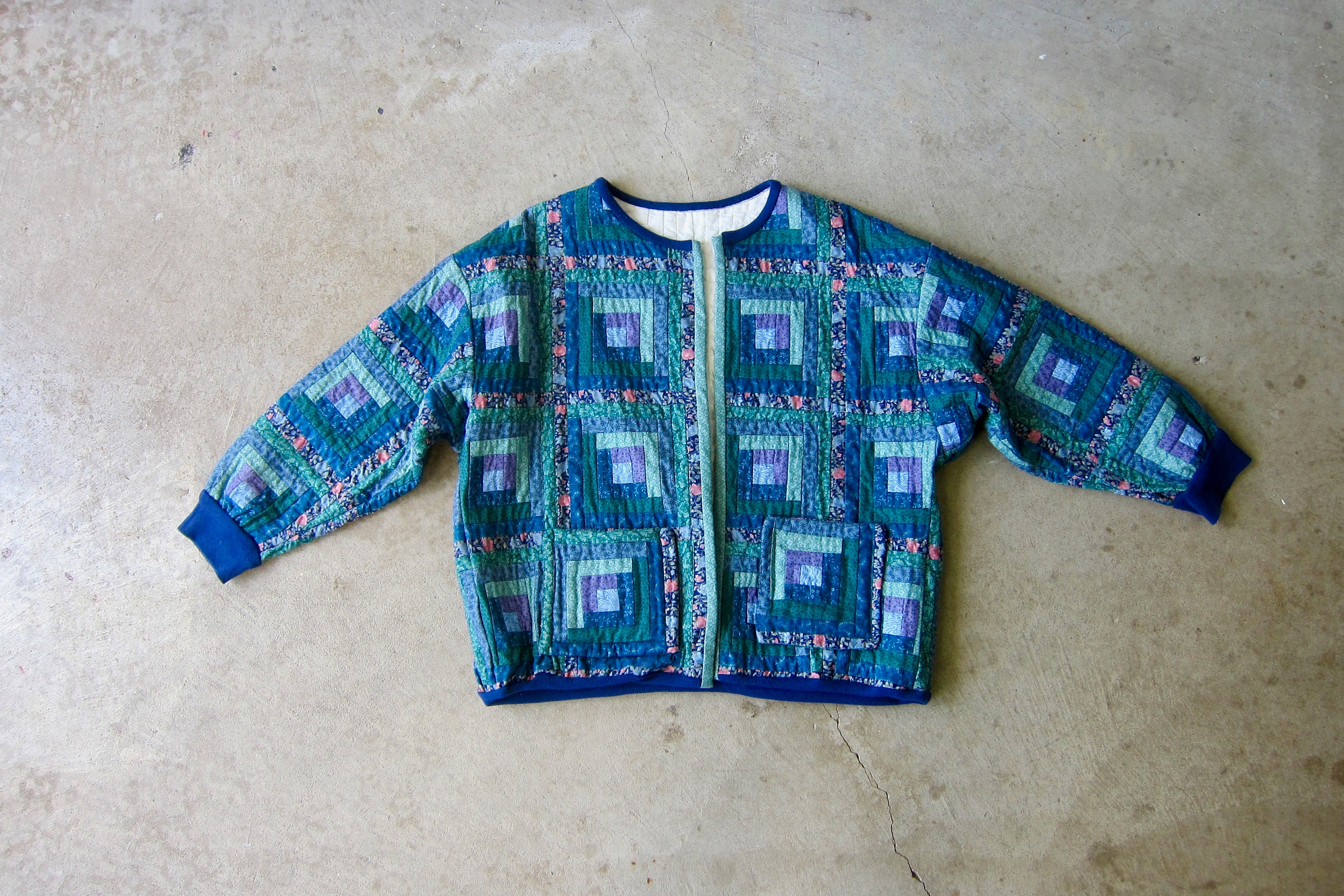 80s Handmade Quilted Jacket | Colorful Bohemian Quilt Coat 