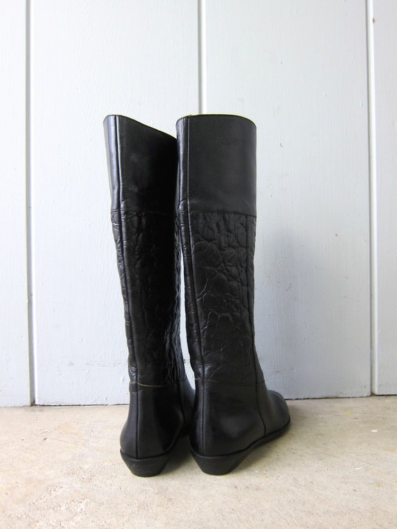 80s Tall Black Leather Boots | Vintage Riding Boo… - image 4