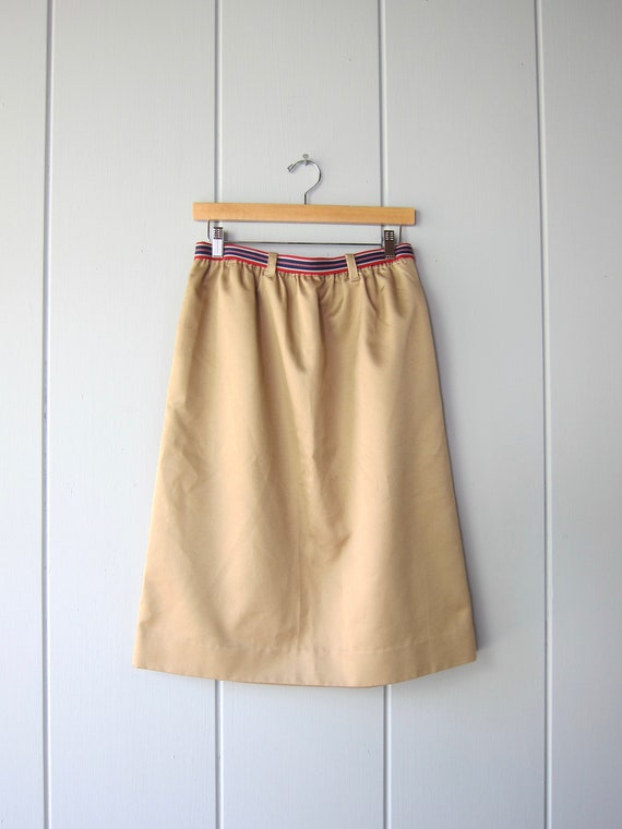 70s Aline Mini Skirt | Khaki Elastic Waist Belted… - image 5