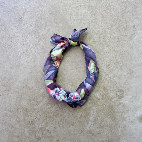 80s Floral Print Silk Scarf | BRICO Pink Purple G… - image 1