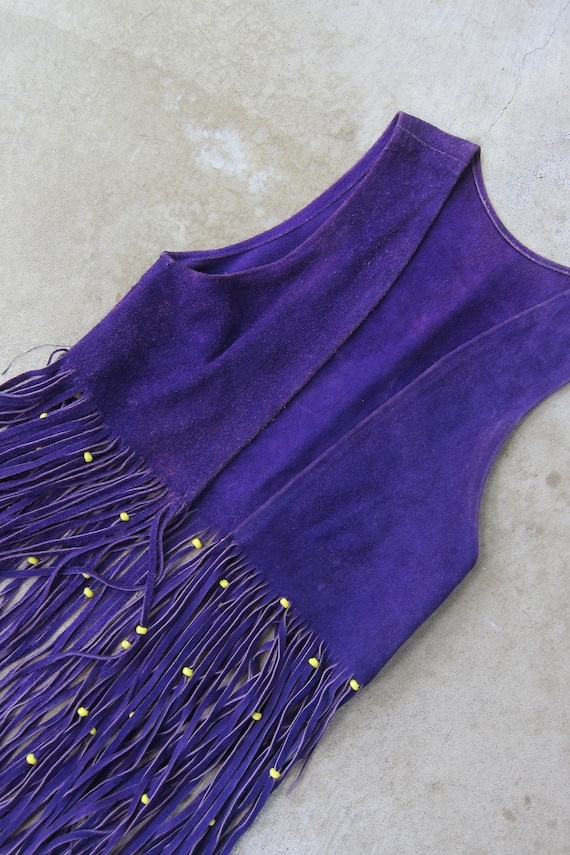 70s Purple Suede FRINGE Vest Top | Boho Purple Be… - image 3