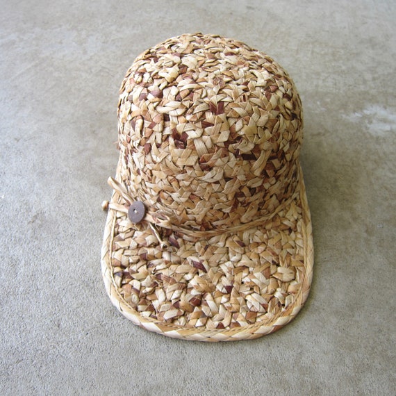 90s Woven Straw Ball Hat | Straw Market Chore Hat… - image 3