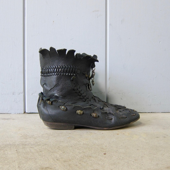 Vintage 70s Black Leather Moccasin Boots Compulsion Italy  display picture 3