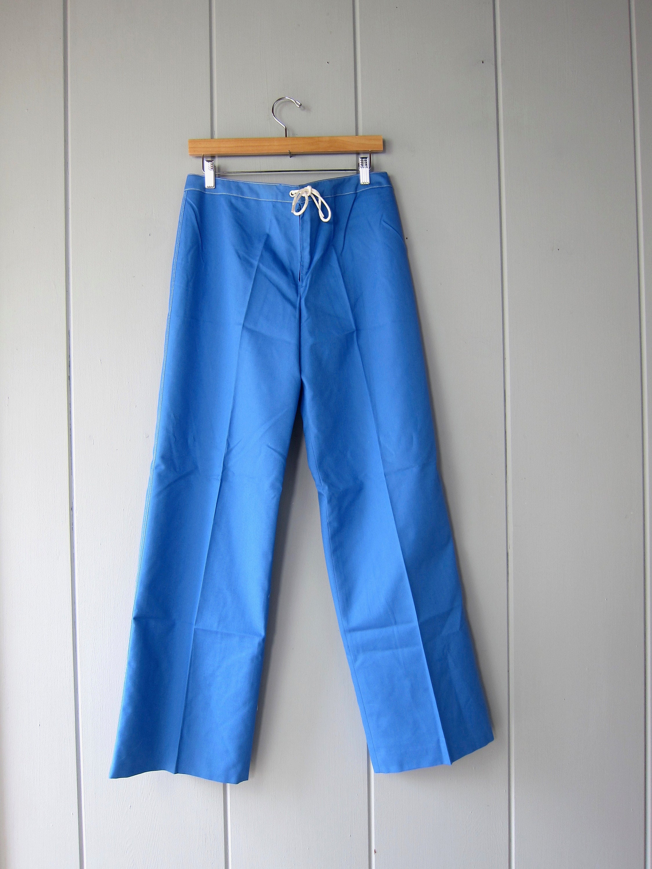 70s Anne Klein Wide Leg Pants | Lace up Sailor Pants | Blue 