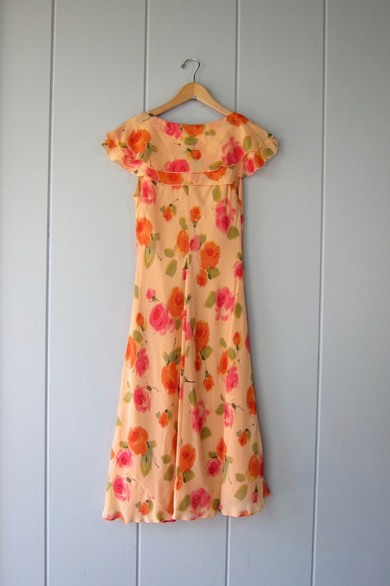 Pretty 90s Silk Garden Dress | Orange Pink Floral… - image 6