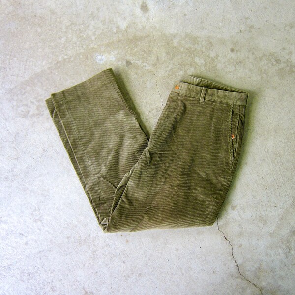 Corduroy pantalones de pierna ancha / verde oliva pantalones de cordura / 90s soft grueso cord jeans / corduroys de pierna recta / pantalones de pana para hombre 36