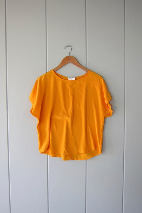 80s Golden Yellow Top | Capped Sleeves Boxy Tee | 