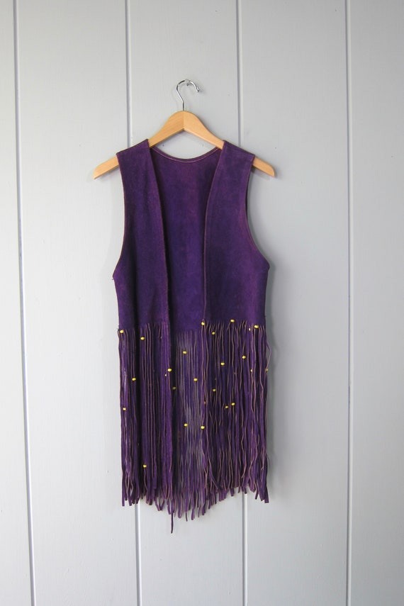 70s Purple Suede FRINGE Vest Top | Boho Purple Be… - image 4