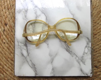 Vintage 70s Eye Glasses ~ Designer Plastic Yellow Retro Boho Hippie Oversize Frames ~ Large Eyed Bug Sunglasses ~ Made In France