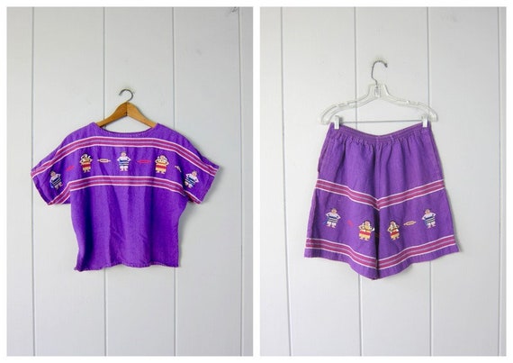 Vintage 70s Mexican Top & Shorts Set | Matching Et