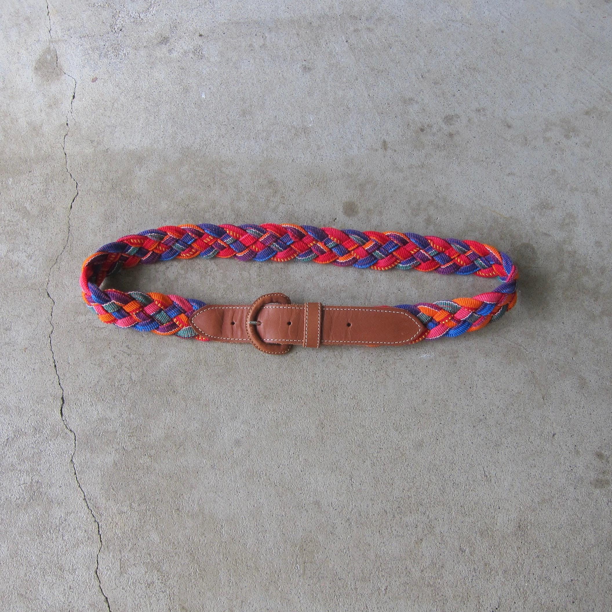 Guatemalan Woven Fabric Belt – 90s Vintage Boho Braided Leather