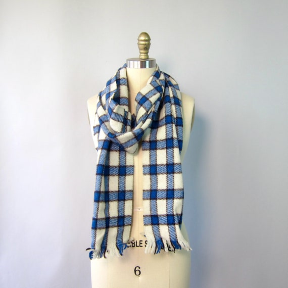 70s Checkered Wool Scarf | Extra Long Neck Scarf … - image 7