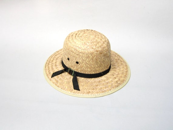 80s Woven Straw Hat | Straw Market Chore Hat | Wo… - image 5