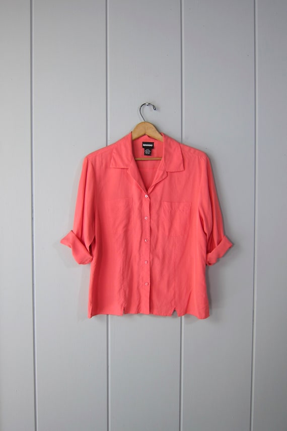 90s pink silk blouse | quarter sleeve boxy blouse 