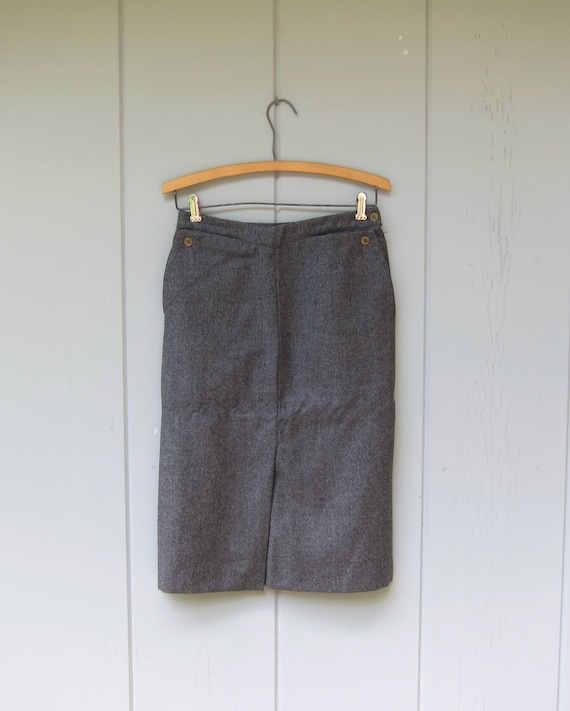 90s Giorgio Armani Wool Skirt | Grey Wool Pencil … - image 2