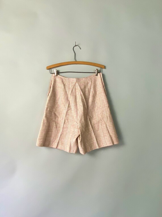 Pink White Plaid Moygashel Linen Shorts | 60s Bil… - image 7