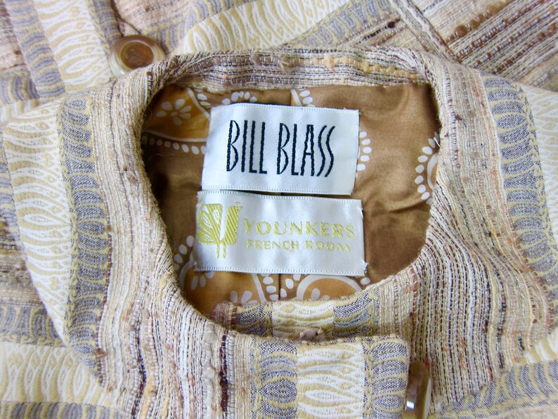 Vintage 70s Bill Blass Matching Three Piece Set Woven Silk & Wool Suit Women's Designer Blouse, Top and Skirt FRENCH ROOM Deadstock CJ image 3