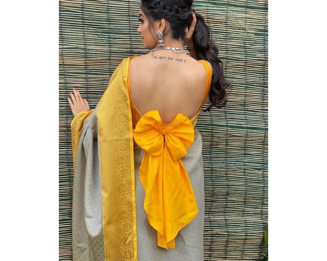 Yellow Backless Blouse With Bow Designer Indian Saree Blouse - Etsy