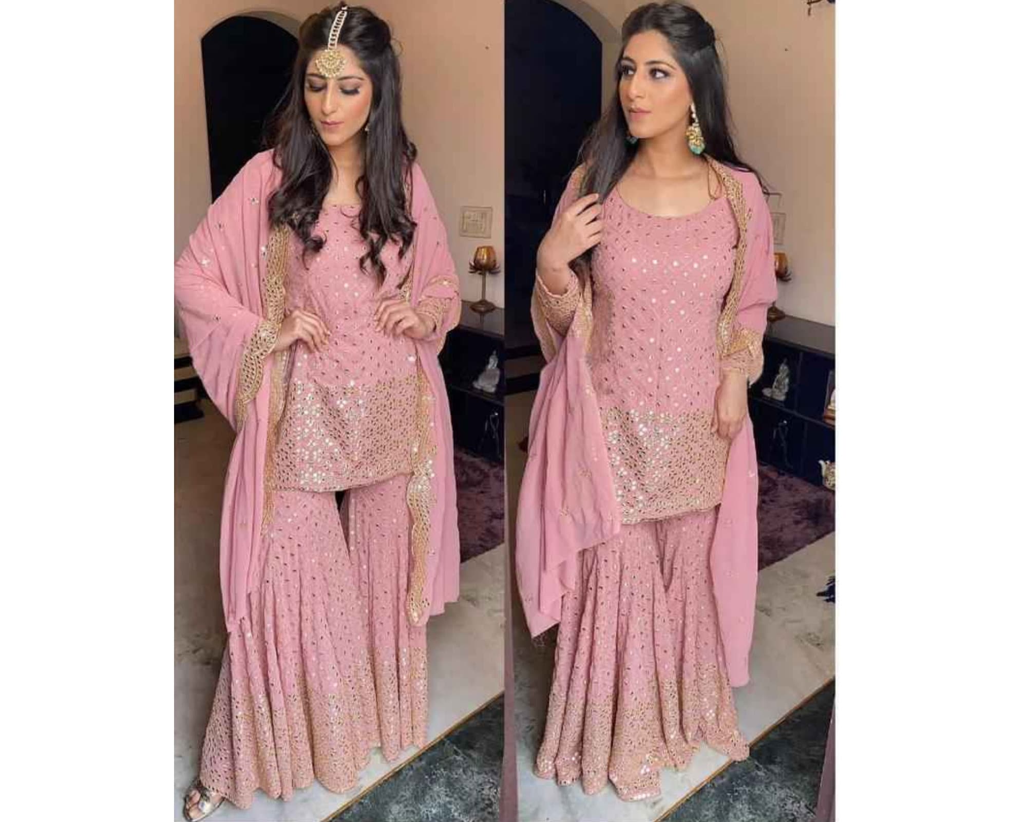 sharara pink suit
