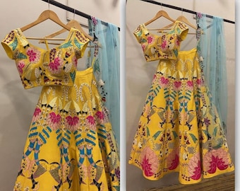 Yellow Readymade Lehenga Choli, Stitched Indian Wedding Haldi Mehendi Sangeet Engagement Lehenga Choli, Lehenga for Women, Lehenga USA