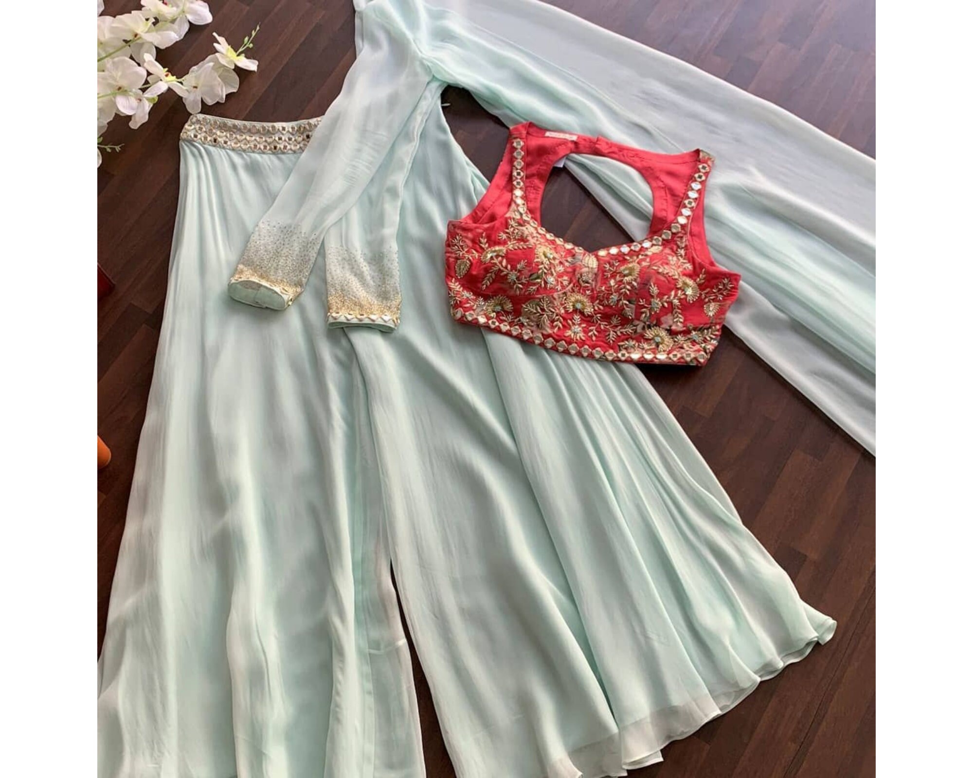 Elegant Blouse With Palazzo Pants Set 