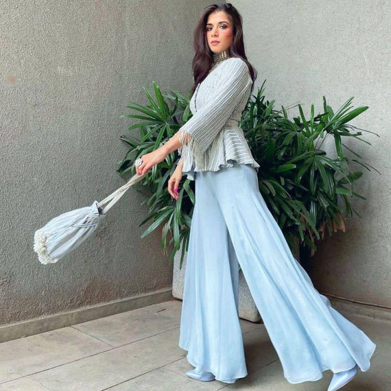 Traje Palazzo azul pastel con top traje de fiesta de boda | Etsy España