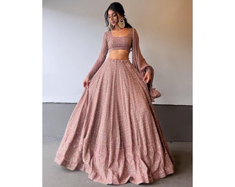 Mauve Lehenga Choli For Women, Lucknowi Work Designer Lehenga Choli, Stitched Lehenga Choli, Lehenga Blouse, Ready To Wear