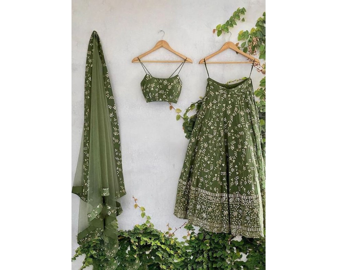 Adorable Green Embroidered Wedding Wear Lehenga Choli