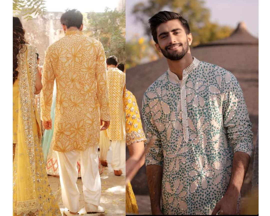 Designer Men's Kurta Pajama With Embroidery Work, Indian Pakistani Mens
